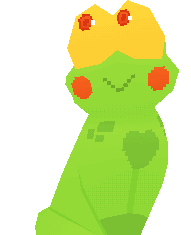 Pixelated 3D model of the shrubbyfrog mascot rotating clockwise